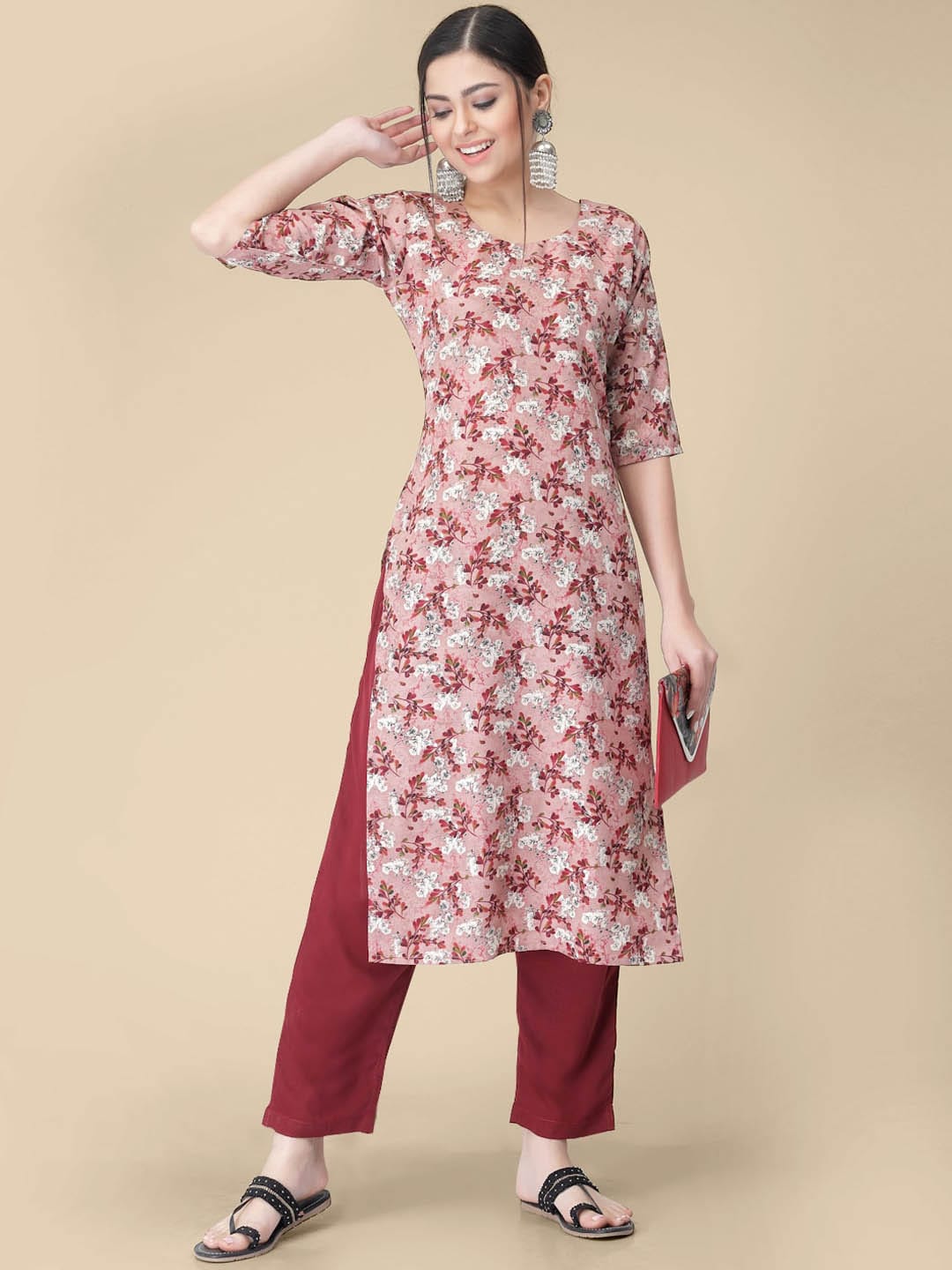 Kalini Floral Printed Regular Kurta with Trousers - Swadesiicart