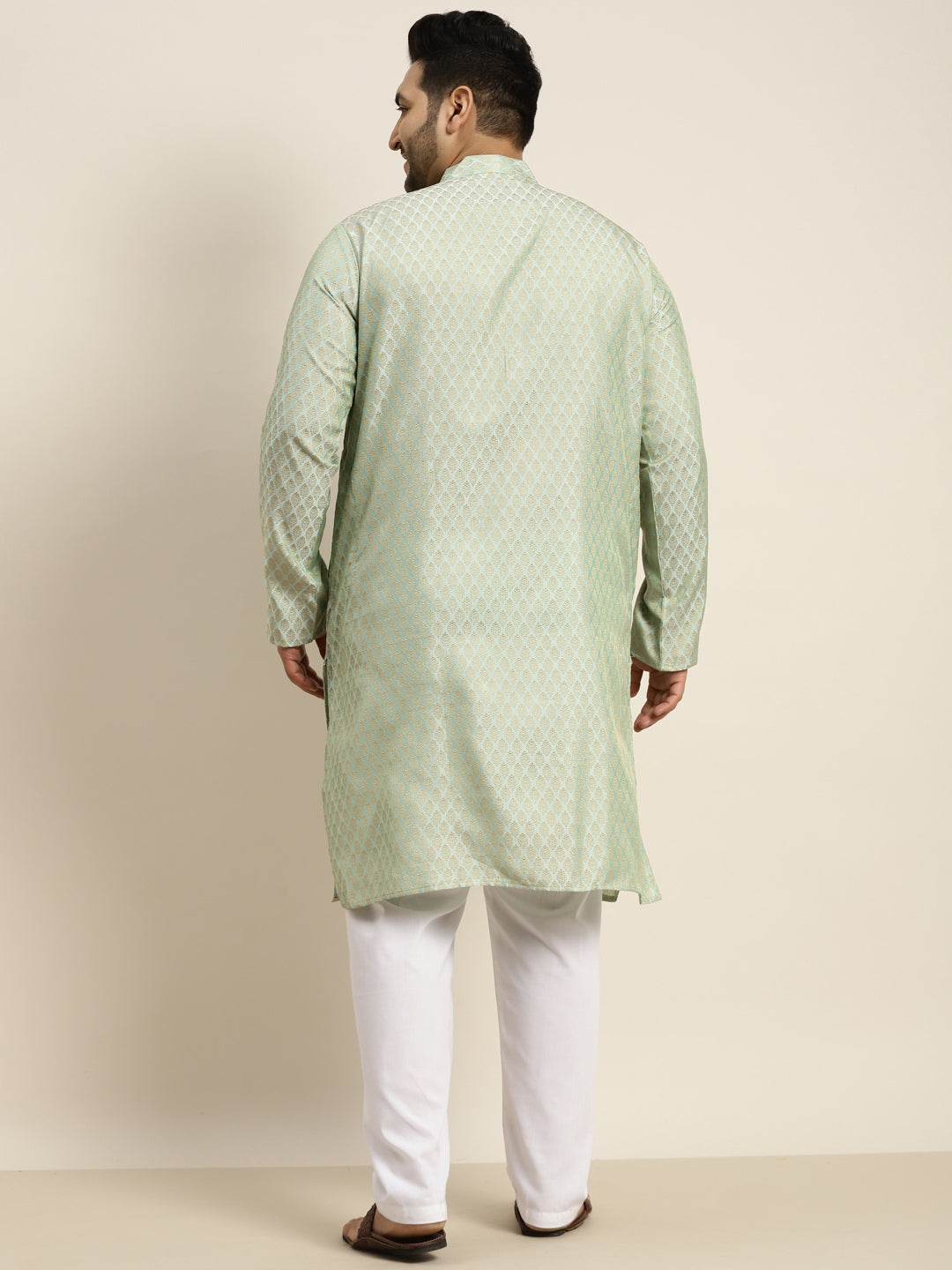 Sojanya Plus Men Green Jacquard Self Design Kurta with Pyjamas | Swadesiicart