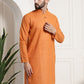 Sojanya Men Orange Dobby Self-Checked Straight Kurta | Swadesiicart