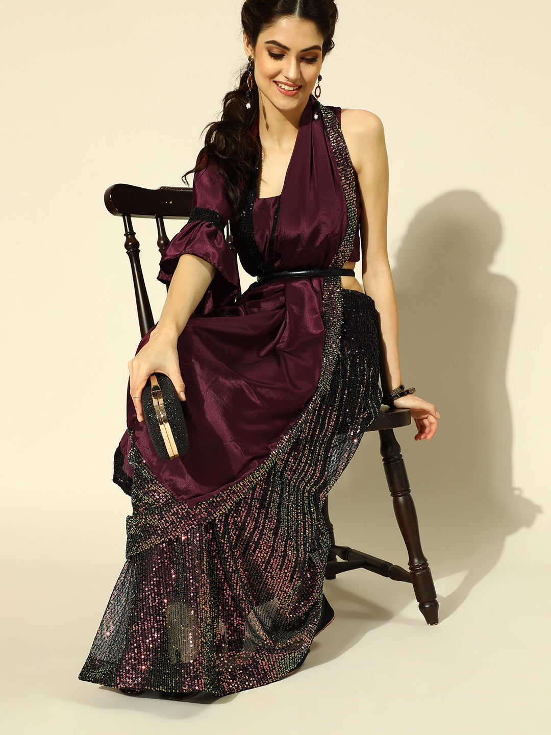 Tikhi Imli Embellished Poly Crepe Saree with Embellished Border | Swadesiicart