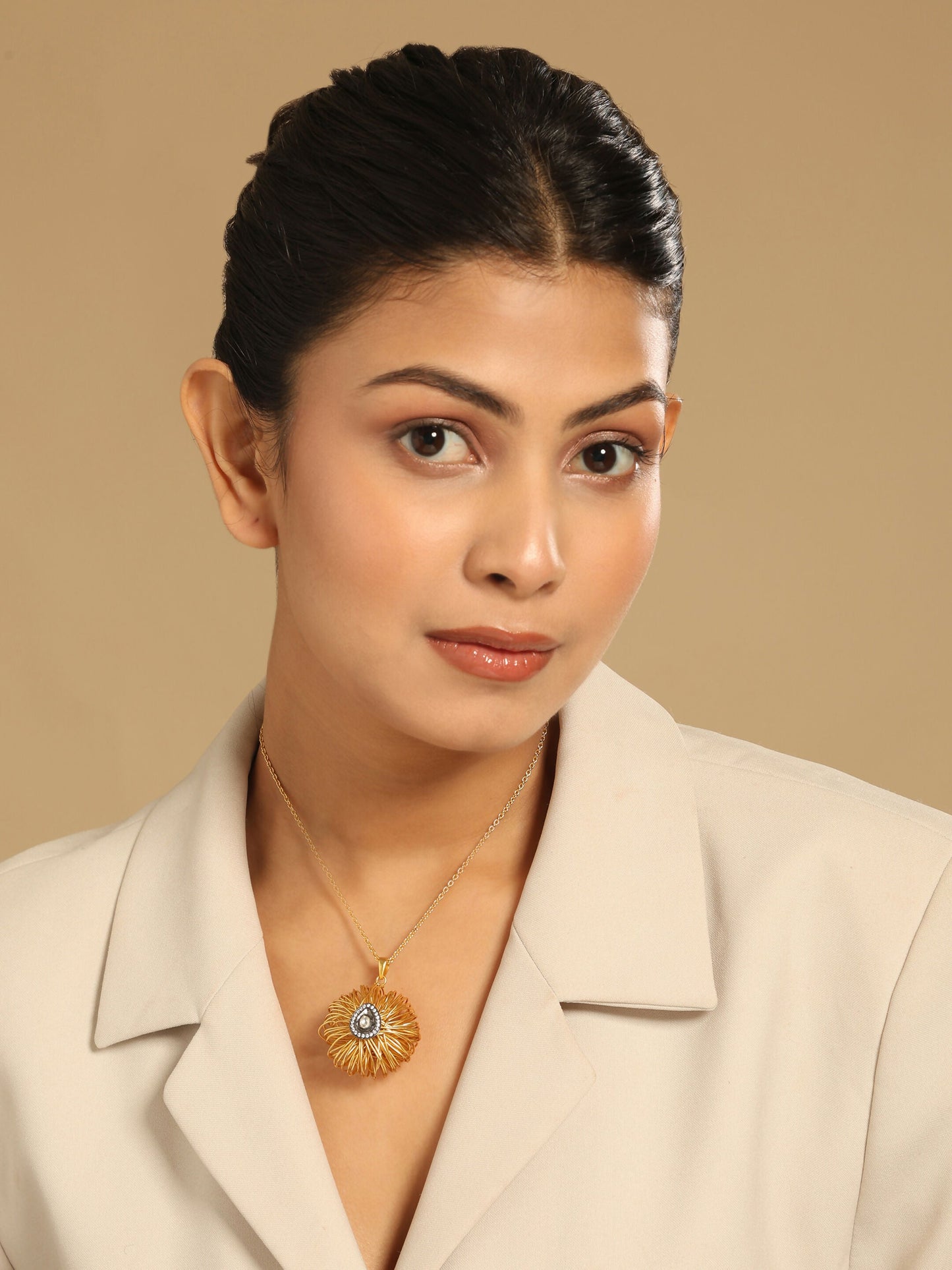 Nuyug 18k Gold-Plated Crystal Studded Minimal Chain Pendant Necklace | Swadesiicart