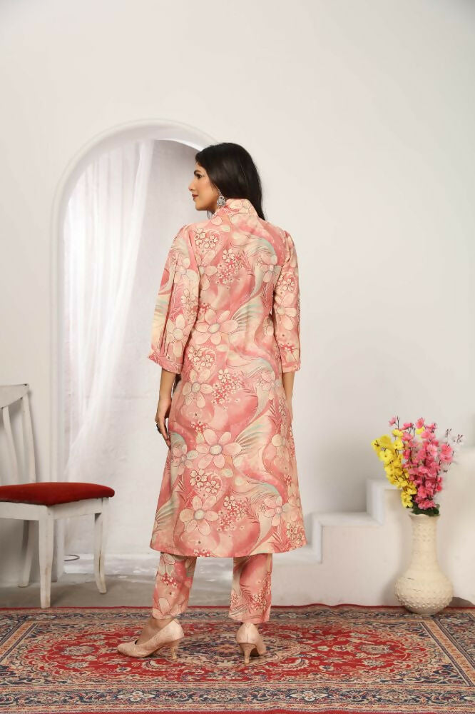 Jyoti Fashion Women's Peach Rayon Floral Print with Side Pocket Kurtis & Sets | Swadesiicart