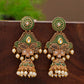 Shoshaa Green & Gold-Toned Contemporary Jhumkas Earrings | Swadesiicart