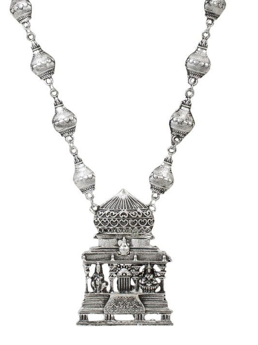 Cardinal Silver-Toned Oxidized Long Jewellery Set - Swadesiicart