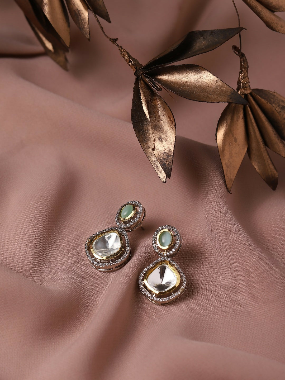 Green Stone Kundan Earrings- Ruby Raang | Swadesiicart