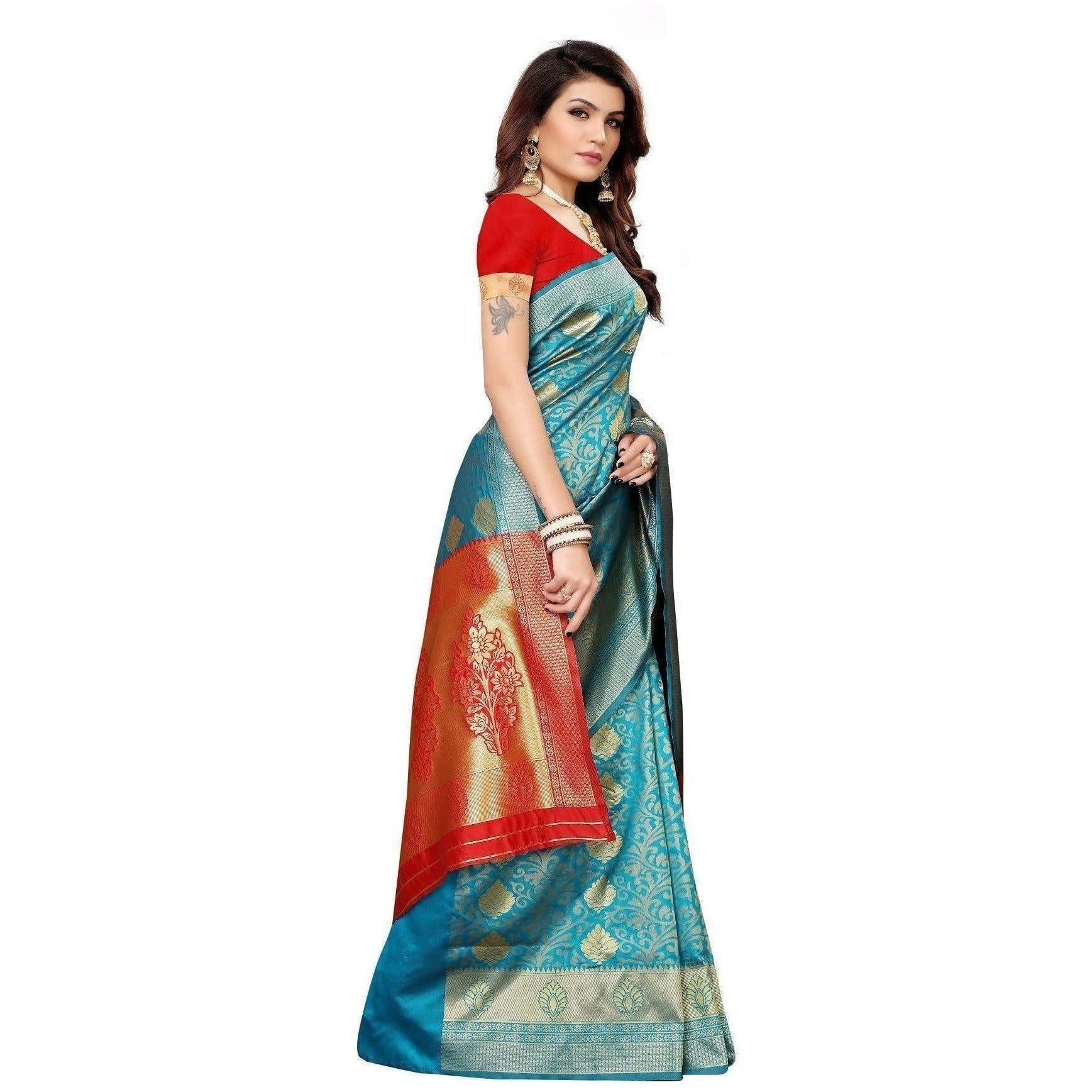Vamika Banarasi Jaquard Rama Green Weaving Saree (BANARASI 06) | Swadesiicart
