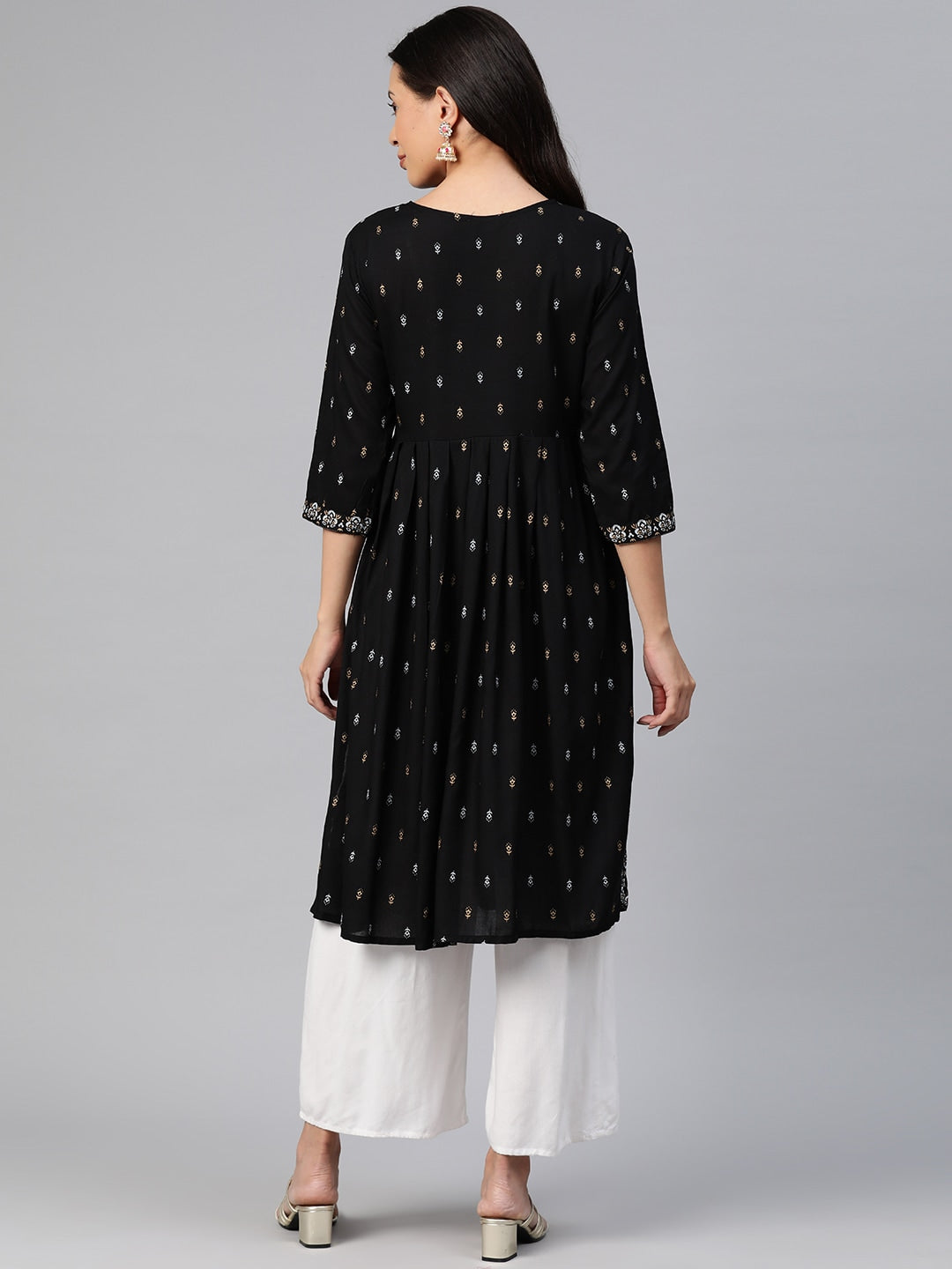 Kalini Ethnic Motifs Printed Mirror Work Kurta - Swadesiicart