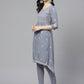 ADA Women Grey & White Chikankari Embroidered Sustainable Handloom Kurta with Trousers | Swadesiicart