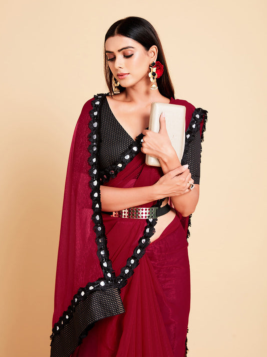 Sangria Women Red Ready to wear Saree | Swadesiicart