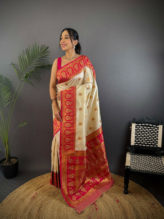 Joban Fashion Red Butti Banarasi Silk Sarees | Swadesiicart