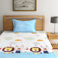 Home Sizzler White & Blue Cartoon Characters 210 TC Single Bedsheet with 1 Pillow Covers - Swadesiicart