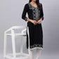Souchii Women Black Ethnic Motifs Yoke Design Thread Work Kurta - Swadesiicart