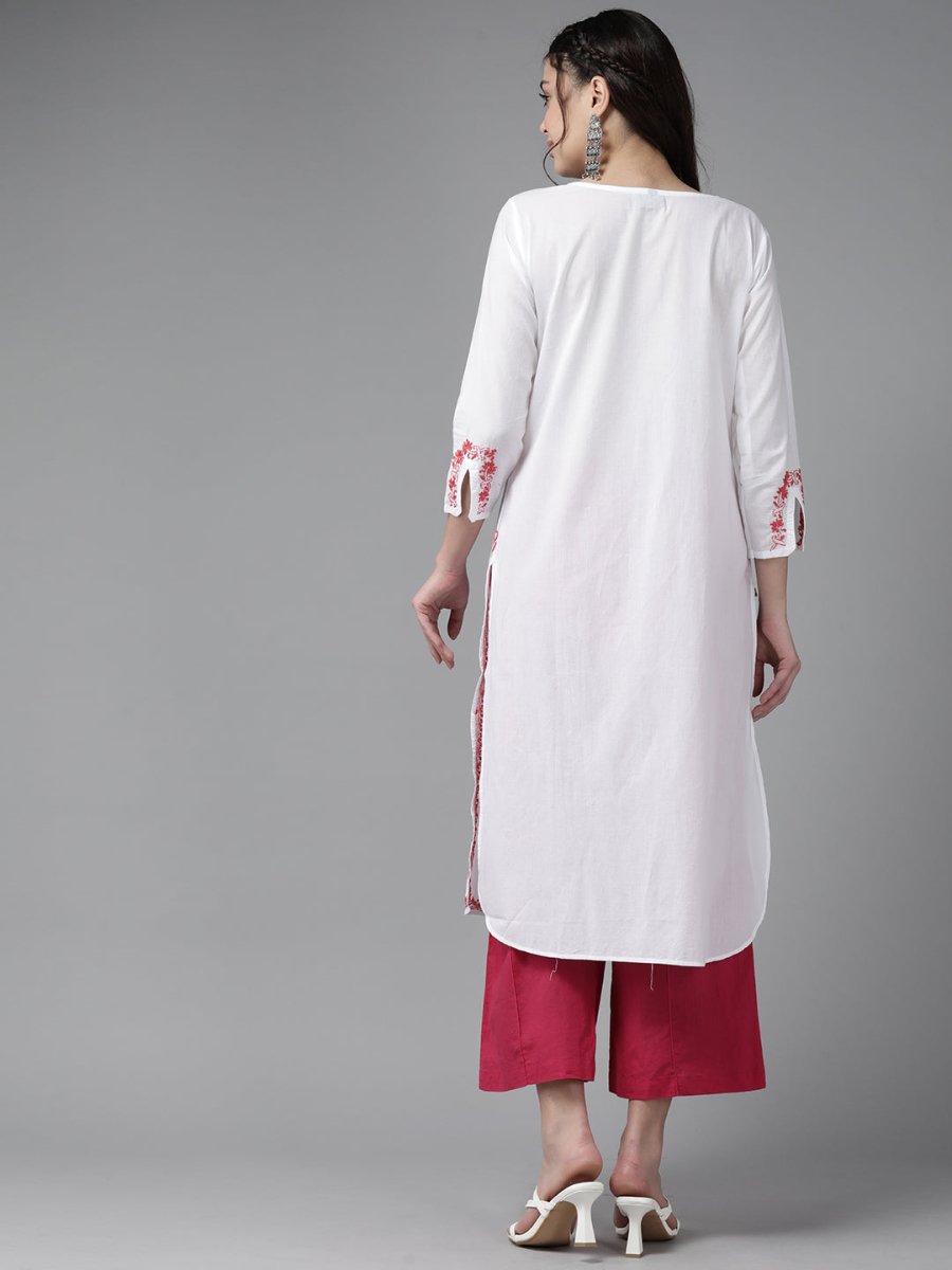 ADA Ethnic Motifs Chikankari Embroidered Floral Kurta | Swadesiicart