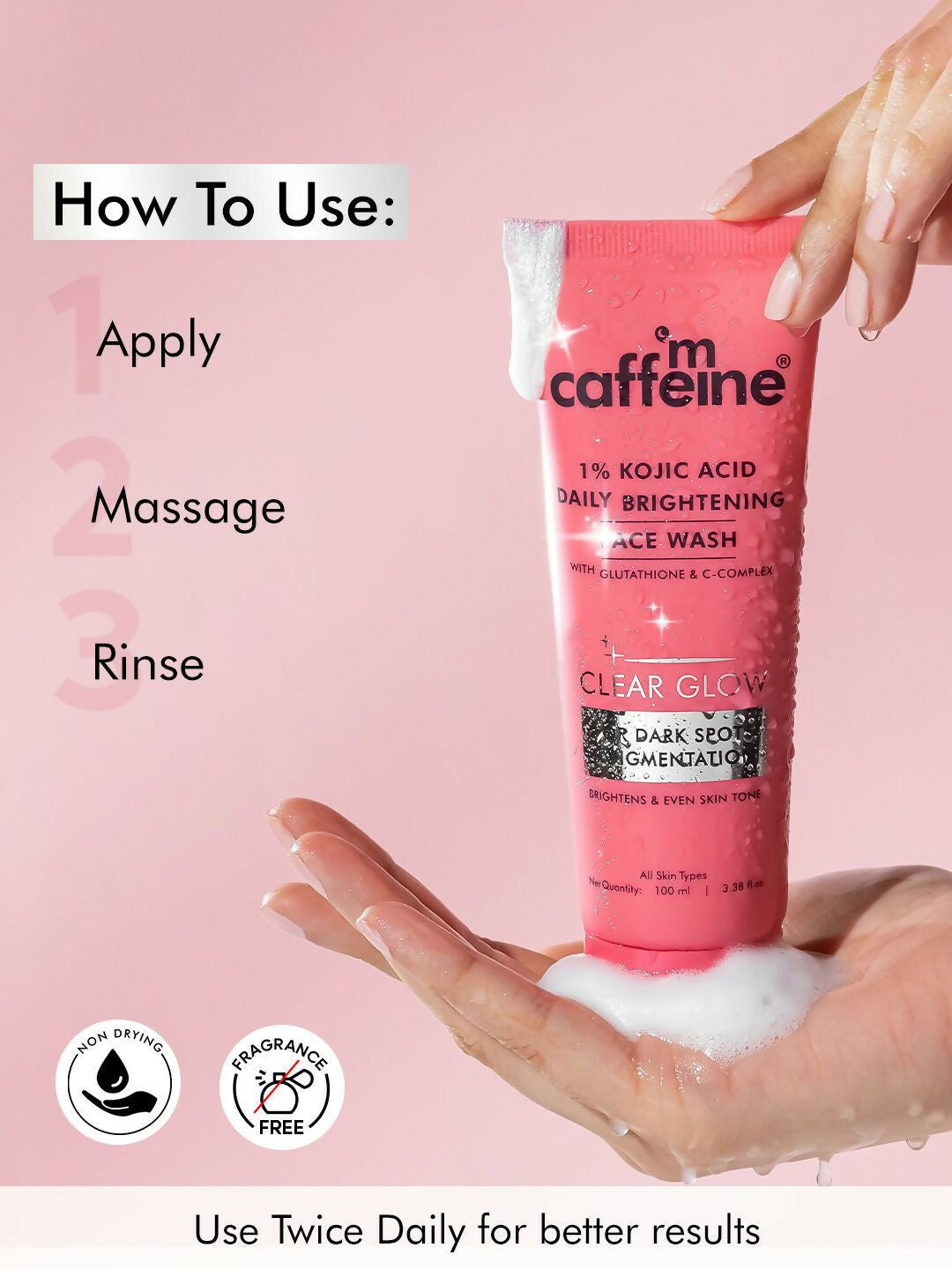 mCaffeine Clear Glow 1% Kojic Acid Daily Brightening Face Wash For Dark Spots & Pigmentation - Swadesiicart