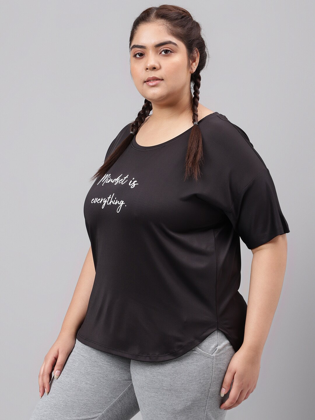 MKH Plus Size Typography Printed Dri-FIT Relaxed Fit Drop-Shoulder Sleeves Gym T-shirt - Swadesiicart