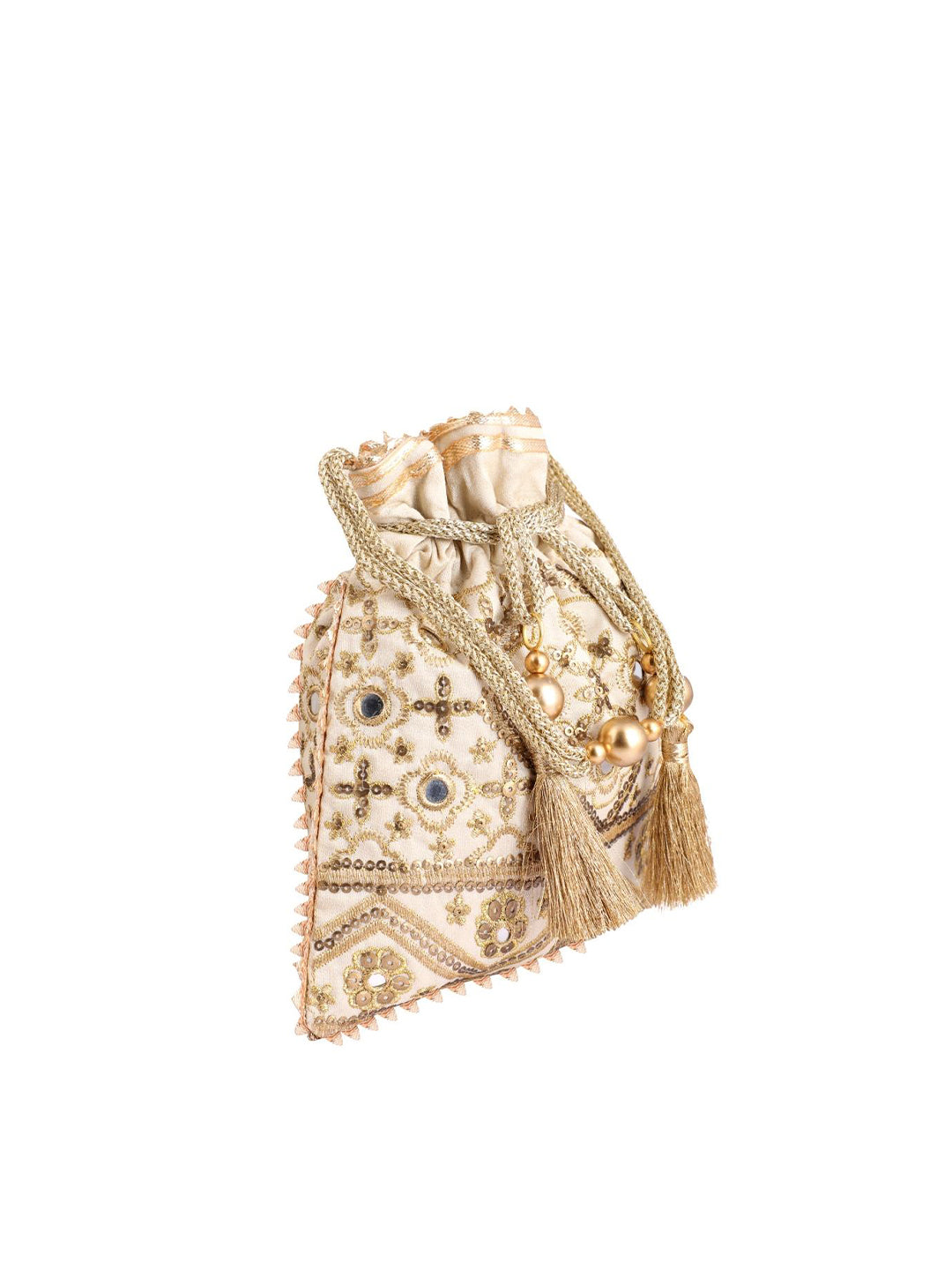 Masq Beige Embellished Embroidered Potli Clutch - Swadesiicart