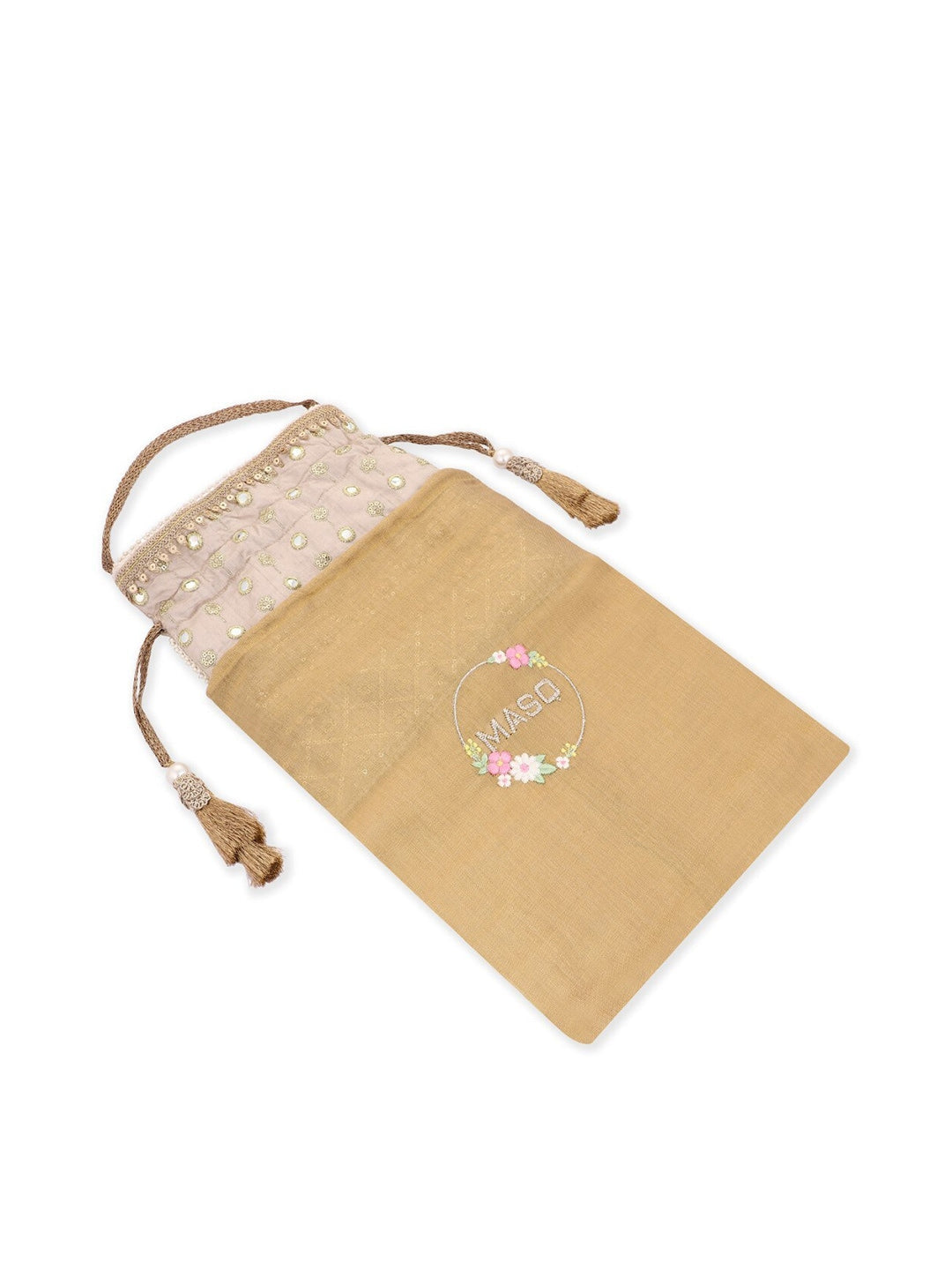 Masq Grey & White Embellished Potli Clutch - Swadesiicart