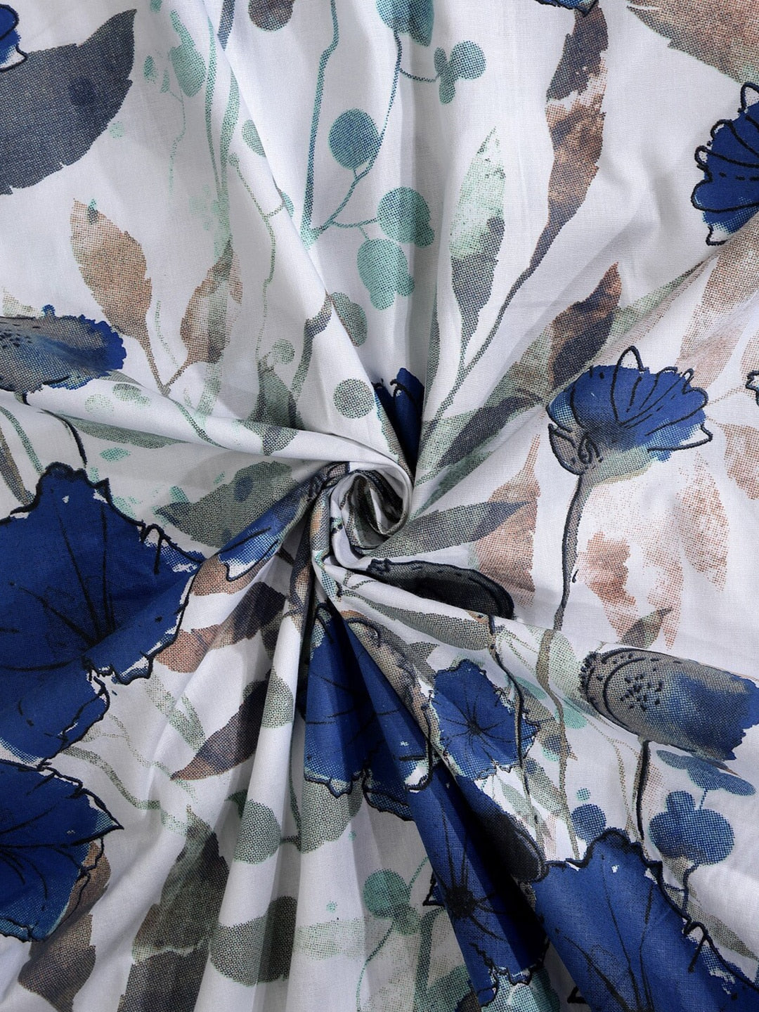 BOMBAY DYEING Blue & White Floral Cotton 144 TC Queen Bedsheet With 2 Pillow Covers - Swadesiicart