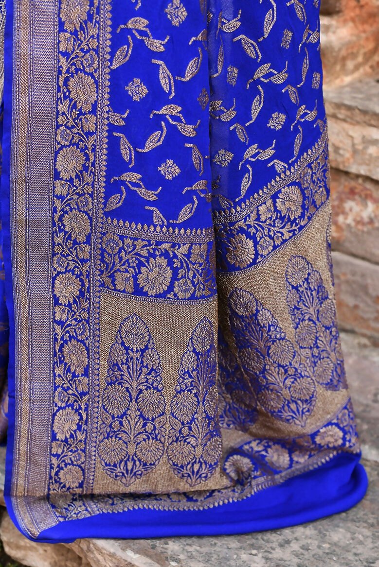 Joban Fashion Violet Crepe Chiffon Pure Handloom Banarasi Silk Saree | Swadesiicart