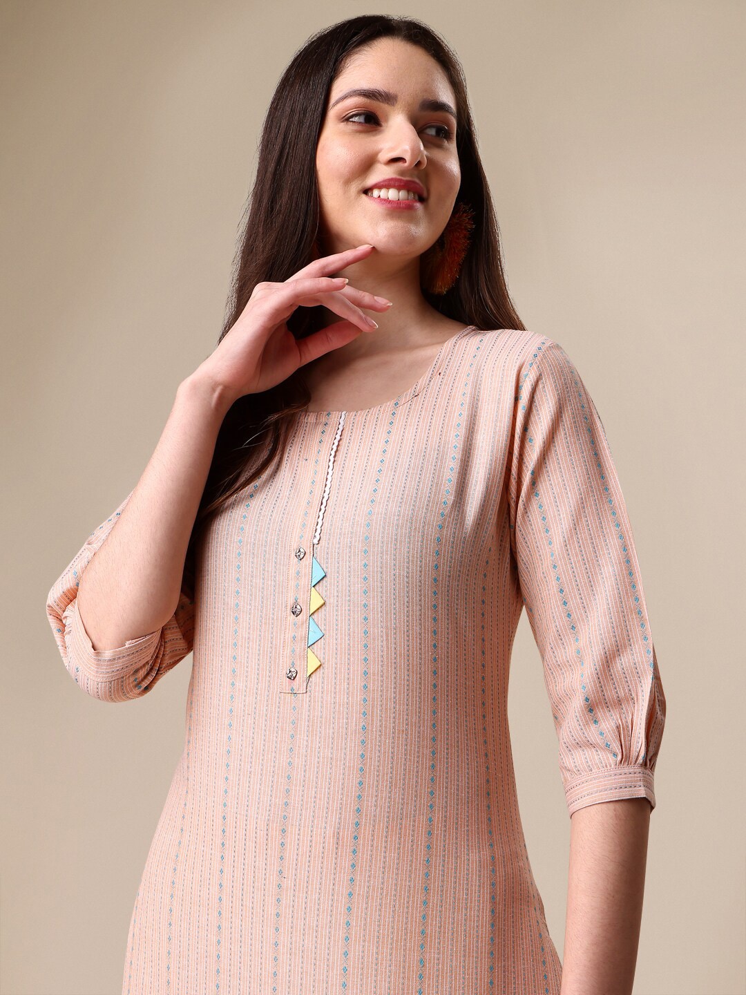 Kalini Women Woven Striped Thread Work Kurta with Trousers - Swadesiicart
