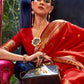 Mitera Red & Gold-Toned Woven Design Zari Silk Blend Banarasi Saree | Swadesiicart