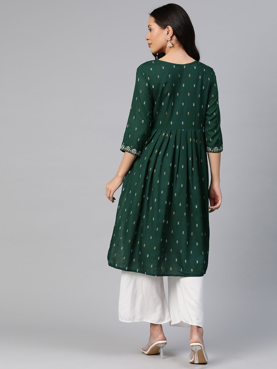 Kalini Ethnic Motifs Printed High Slit Mirror Work Kurta - Swadesiicart
