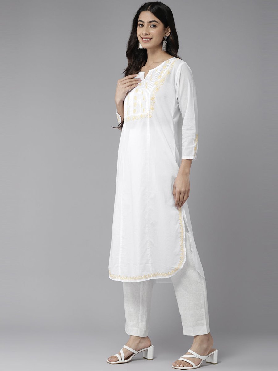 ADA Ethnic Motifs Chikankari Embroidered Cotton Kurta | Swadesiicart