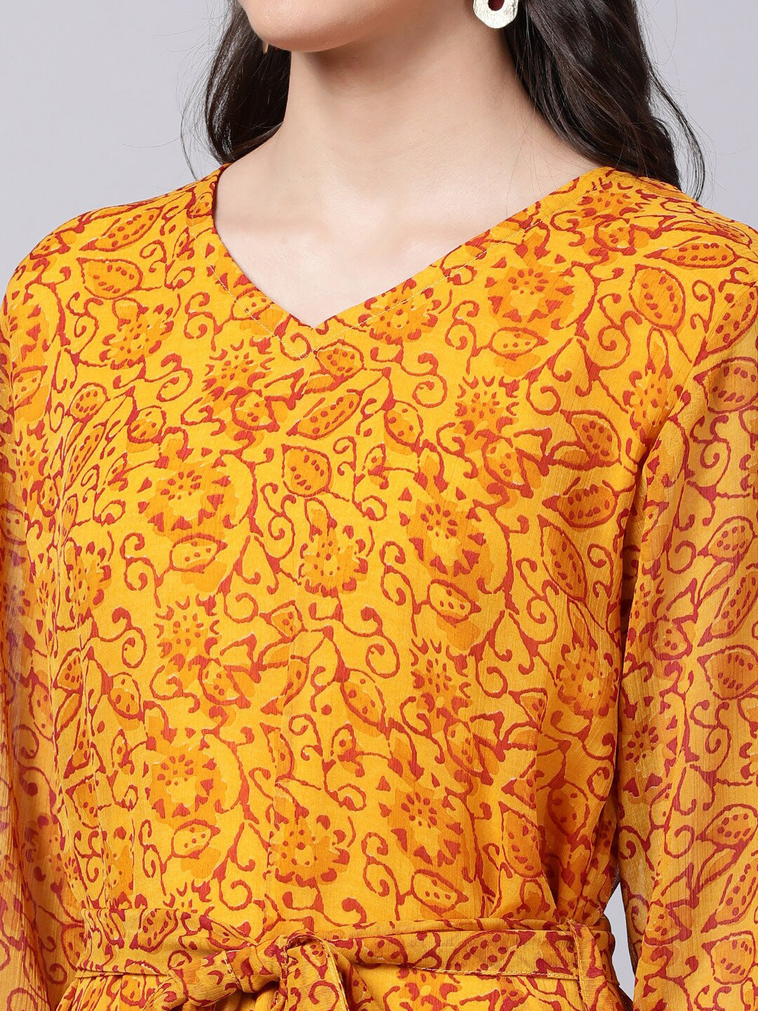 Souchii Yellow Floral Layered Chiffon Maxi Dress - Swadesiicart