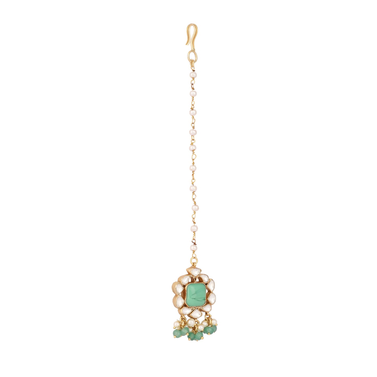 Nuyug 22K Gold-Plated Kundan & Green Stone Embellished Maang Tikka Head Jewellery | Swadesiicart