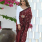 Beatitude Maroon Khadi Floral Embroidered Saree