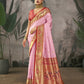 Vishnu Weaves Women's Baby-Pink Paithani Silk Saree with Blouse - Swadesiicart