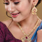 Saraf RS Jewellery Gold-Polished White & Pink American Diamond Studded & Beaded Handcrafted Jewellery Set - Swadesiicart