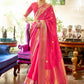 Mitera Pink & Golden Floral Zari Silk Blend Banarasi Saree | Swadesiicart