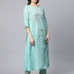 Ahalyaa Women Sea Green Colour Pure Cotton Gold Foil Print Kurta Pant Set | Swadesiicart