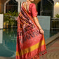 Vishnu Weaves Women's Mustard Banarasi Silk Patola Printed Saree with Blouse - Swadesiicart