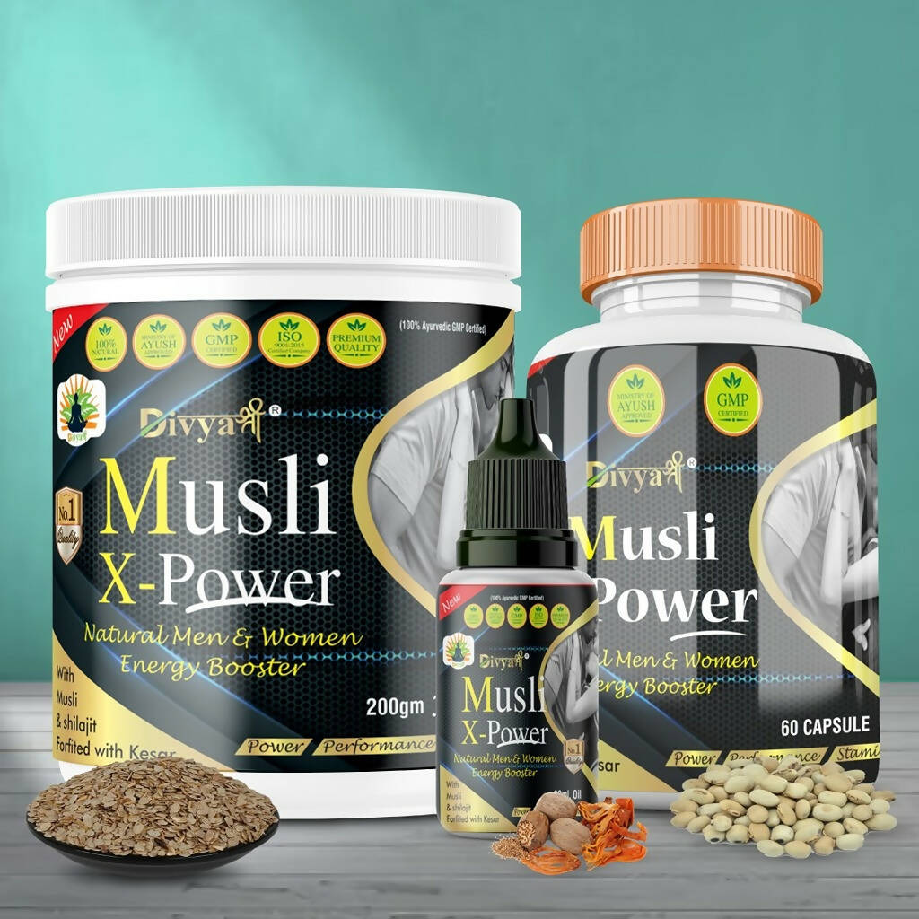 Divya Shree Musli X-Power Cap, Oil and Prash Combo - Swadesiicart