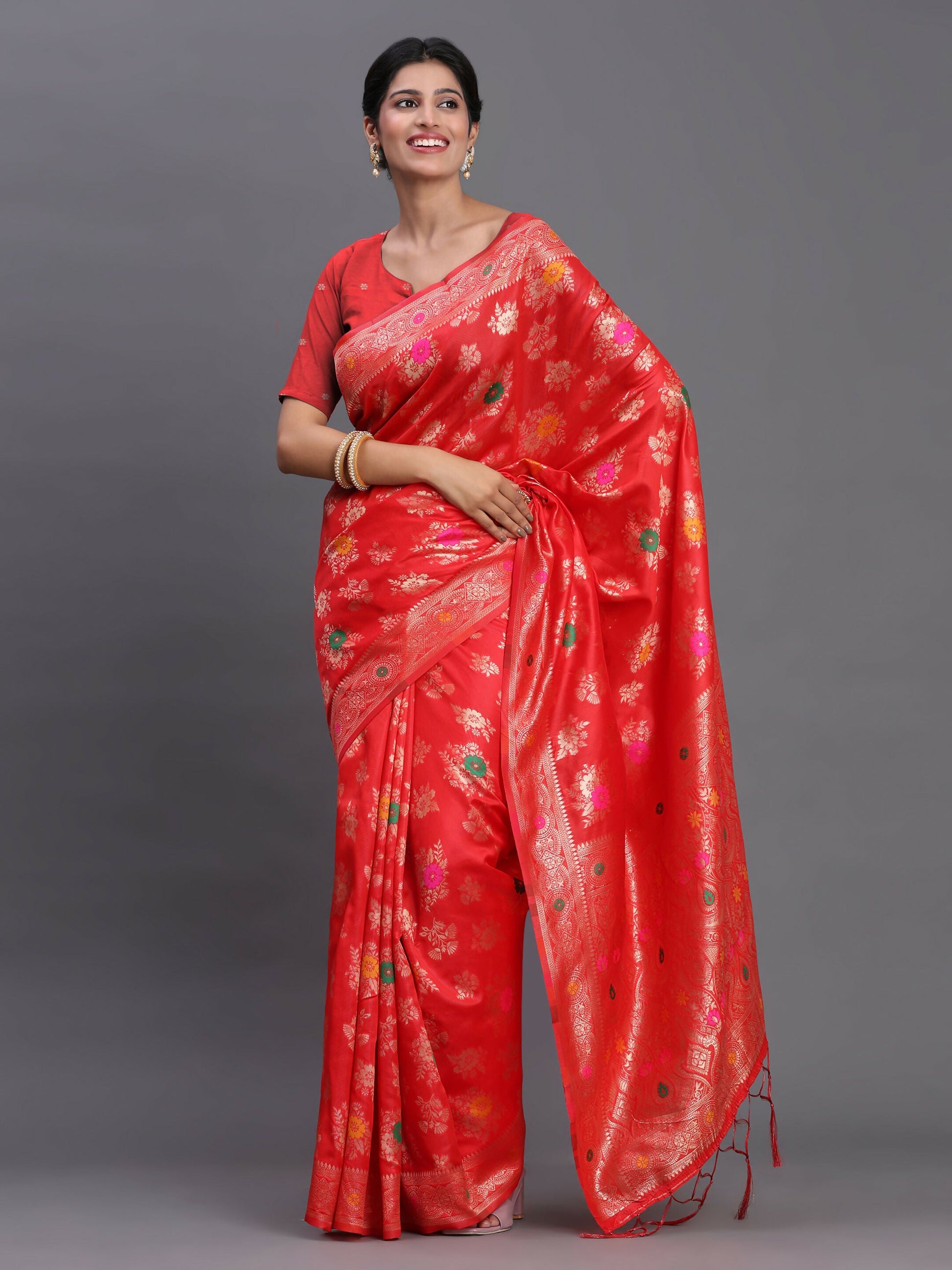 Astita Banarasi Silk Red Saree | Swadesiicart