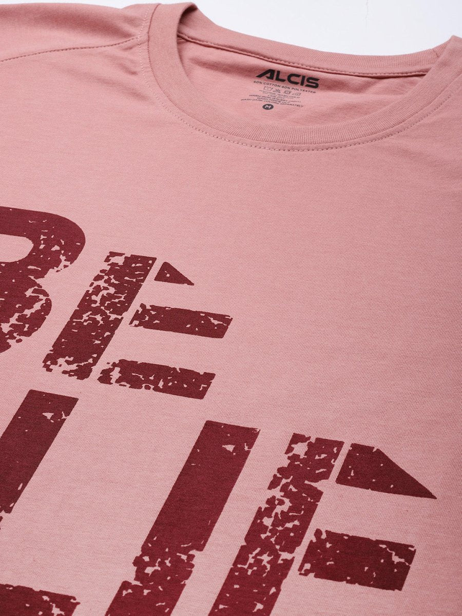 Alcis Men Dusty Pink & Maroon Typography Printed T-shirt | Swadesiicart