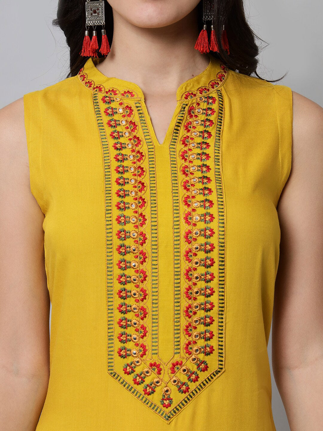 Kalini Women Yellow Ethnic Motifs Yoke Design Kurta - Swadesiicart