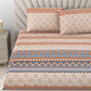 BOMBAY DYEING Brown & Blue Ethnic Motifs Cotton 250 TC King Bedsheet With 2 Pillow Covers - Swadesiicart