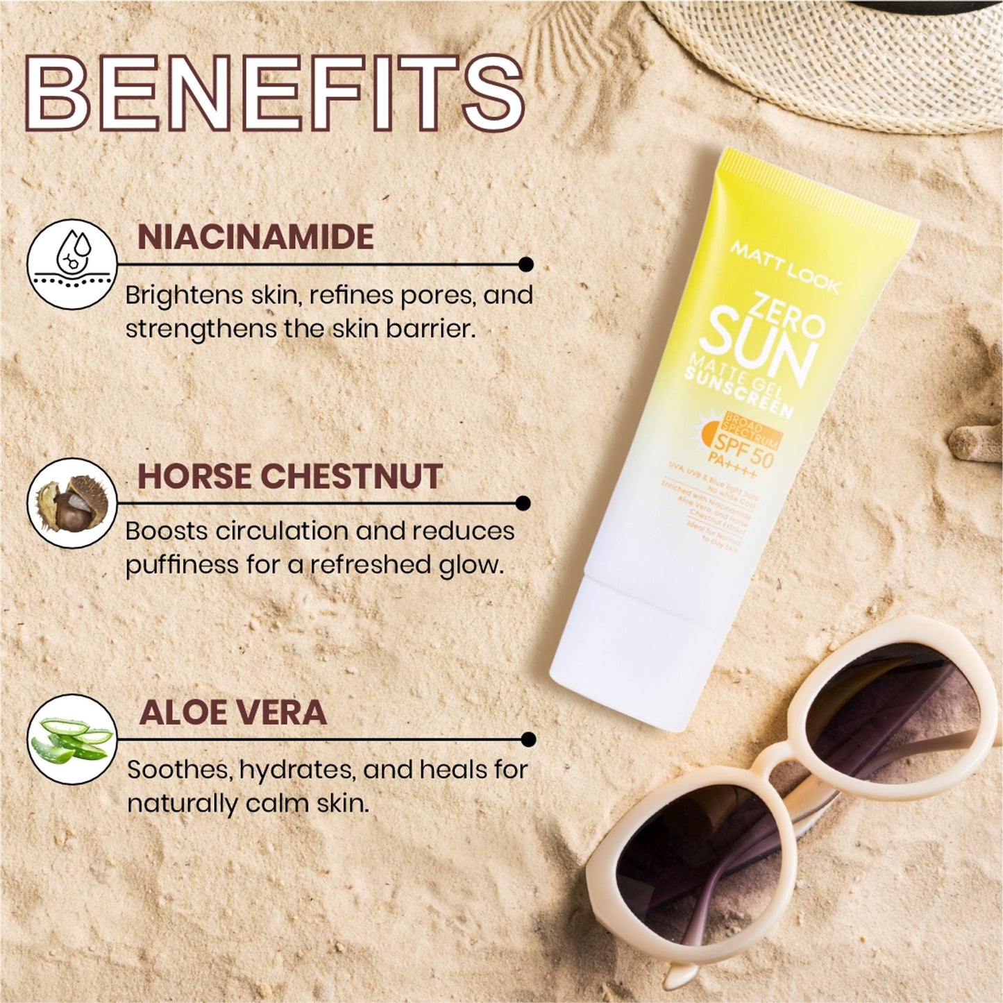 Matt Look Zero Sun Matte Gel SPF 50 PA++++ Sunscreen - Swadesiicart