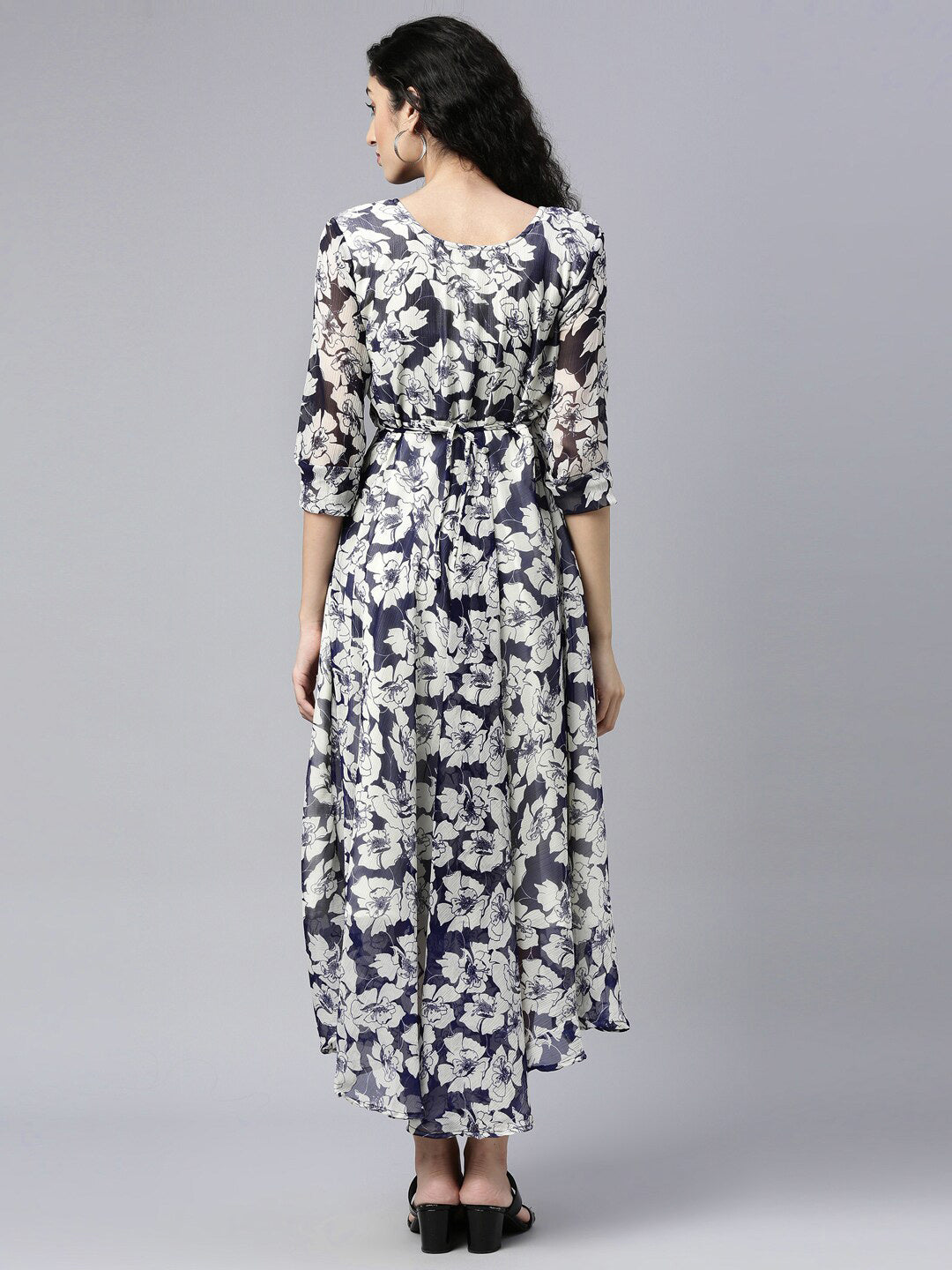 Souchii Floral Printed Chiffon Empire Midi Dress - Swadesiicart