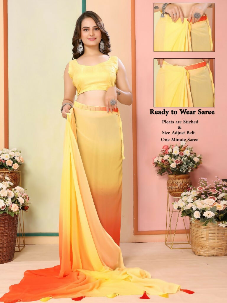 Yellow Georgette Pedding Color Printed Ready To Wear Saree - Aalaya | Swadesiicart