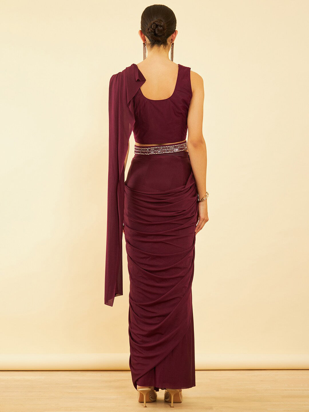 Soch Maroon Beads and Stones Ready to Wear Saree | Swadesiicart