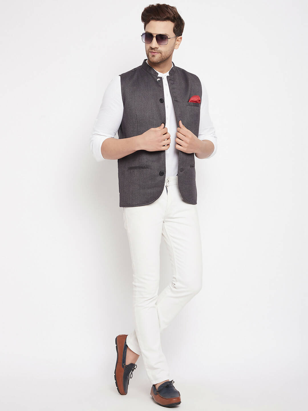 Even Apparels Grey Merino Men Woven Nehru Jacket PW685 | Swadesiicart