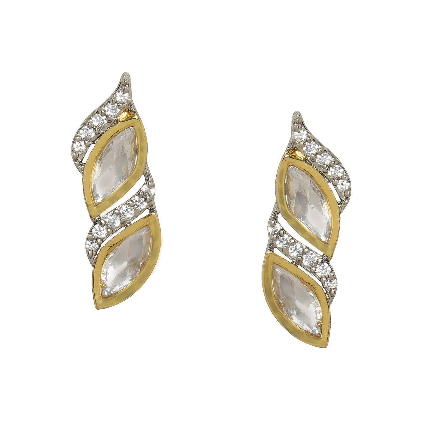 Boat Shaped Earrings with Diamond in Gold (Silver) - Ruby Raang | Swadesiicart