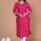Miravan Women's Embroidered Pink Bandhani Pakistani Straight Kurti - Swadesiicart