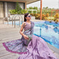 Tikhi Imli Mauve Abstract Printed Satin Half and Half Saree | Swadesiicart