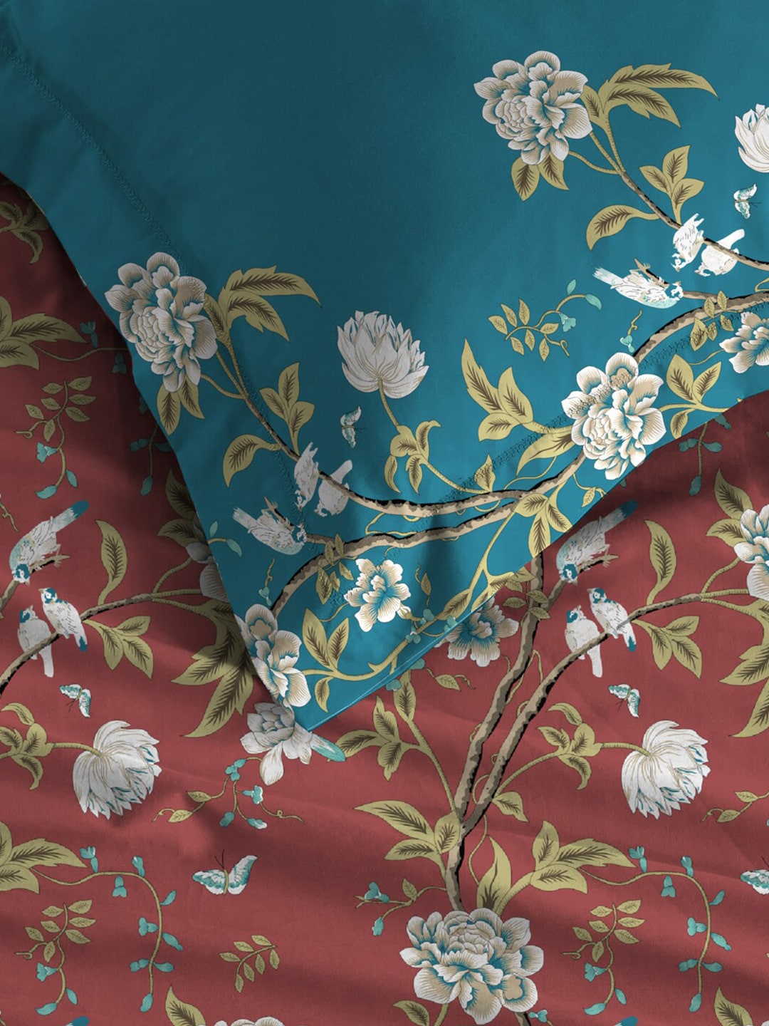 MYTRIDENT Maroon White Floral Pure Cotton 144 TC Queen Bedsheet With 2 Pillow Covers - Swadesiicart