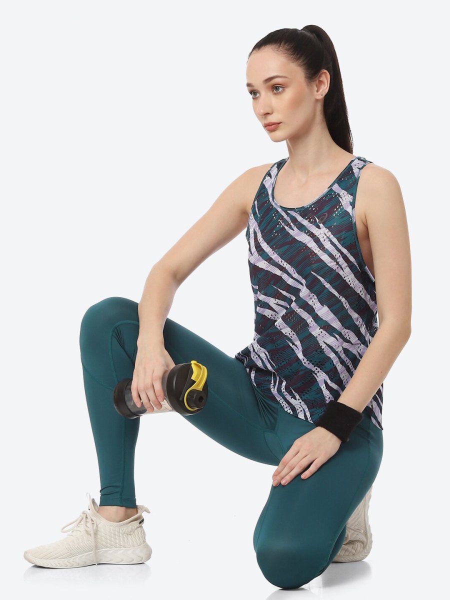 ASICS Ventilate Actibreeze Aop Women White Green Printed T-shirt | Swadesiicart